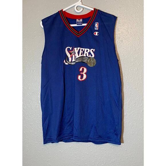 Champion XL Authentic Athletic Apparel Blue Red Jersey Iverson 3 Sixers NBA - Picture 1 of 7